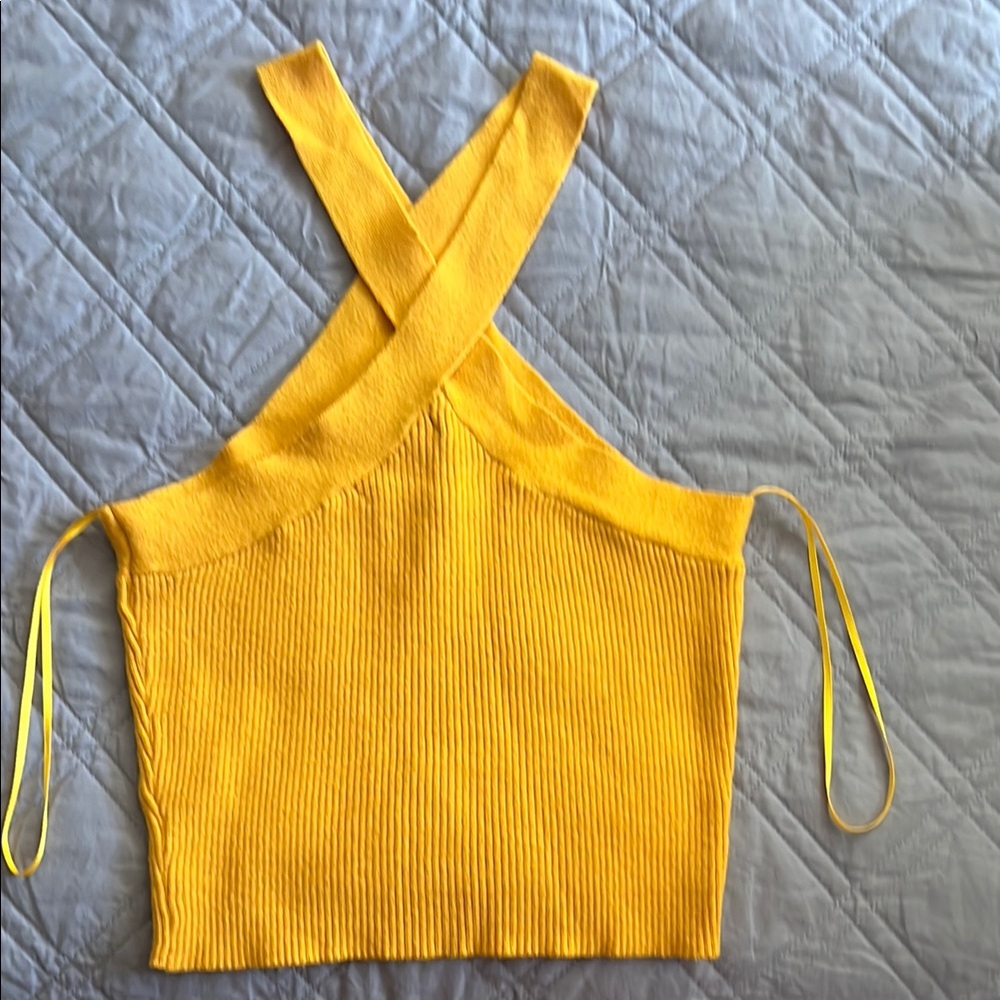 Kendall & Kylie Yellow Ribbed Backless Crop Tank